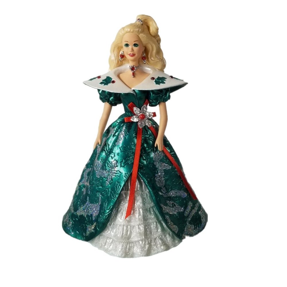 1996 Holiday Barbie Hallmark Stocking Hanger Christmas Green Glitter Vintage